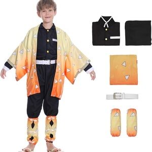 Demon slayer Anime Agatsuma Costume Outfit Kimono Cosplay Halloween